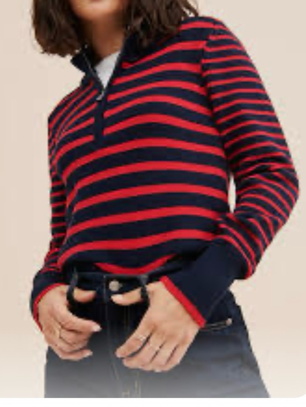 Addison Bay Black and Red Striped Cowl Half-Zip Sweater - Picture 4 of 4